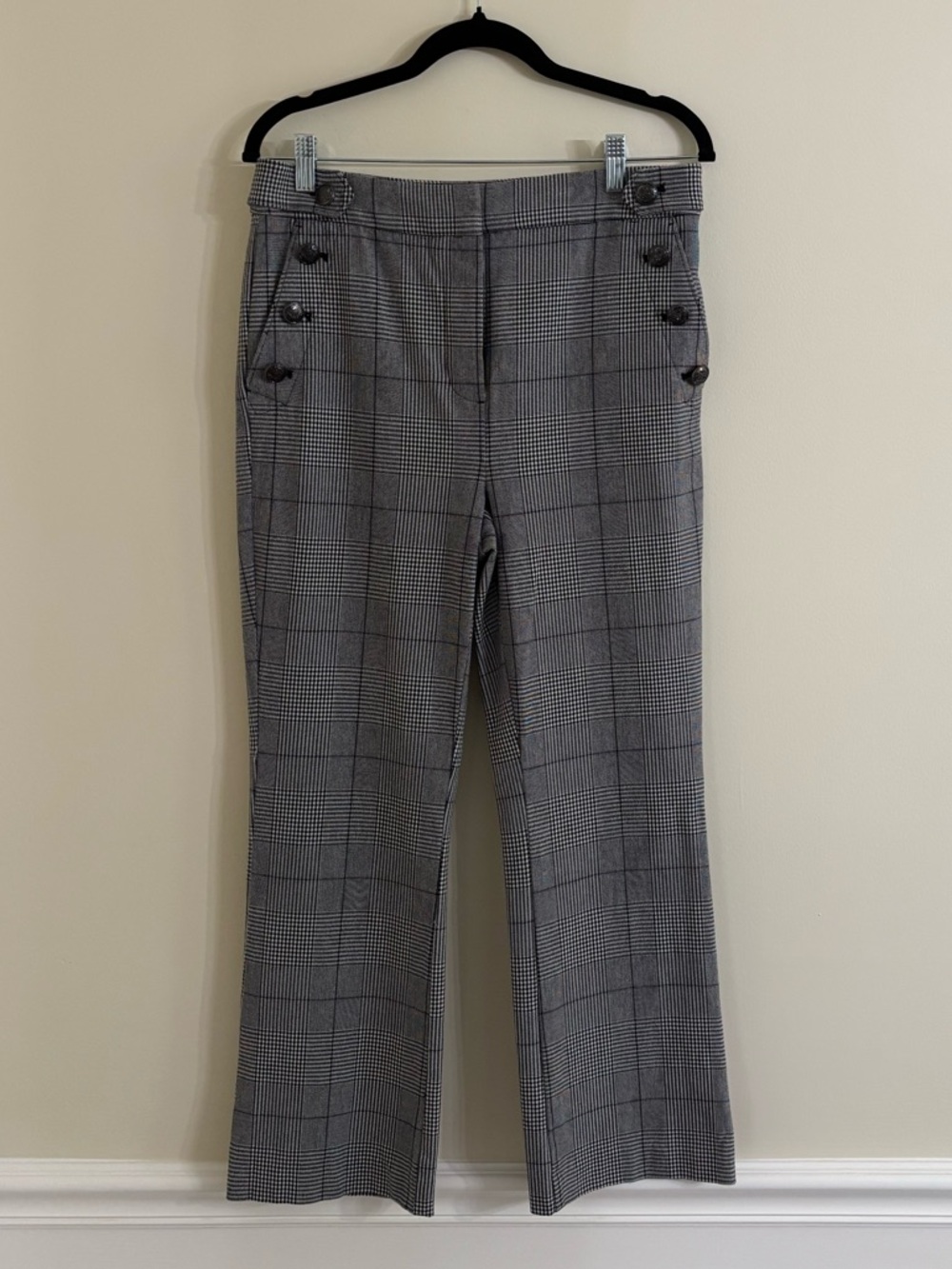 LOFT Grey Plaid Wide Leg Cropped Trouser Pants Business Casual Size 6